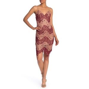 Bardot Lace Two Tone Burgundy Tan Chevron Dress